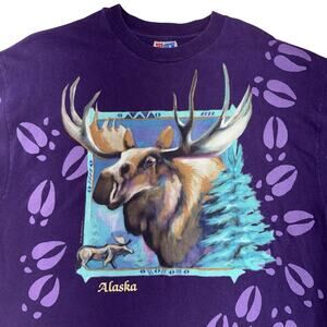 Vintage Moose Tracks Alaska 90s T Shirt XL Hanes Beefy-T Single Stitch Graphic